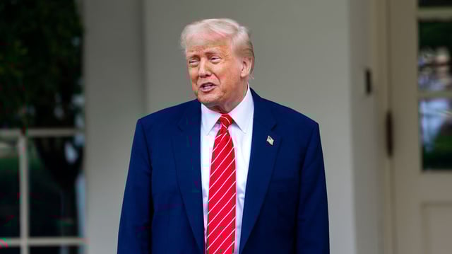 President Trump speaks to reporters outside the West Wing of the White House on May 8. Photo: Bonnie Cash/UPI/Bloomberg via Getty Images