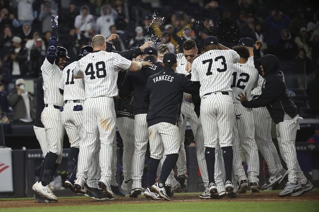 Yankees&#39; Jasson Dominguez mashed a walk-off homer to defeat the Rangers on Wednesday night.
