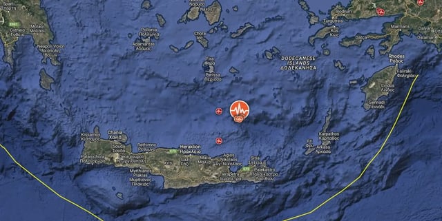 Epicenter location of M6.2 earthquake north of Crete, Greece on May 22, 2025