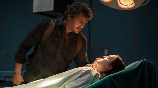Joel in the Fireflies hospital with Ellie in The Last of Us Season 1