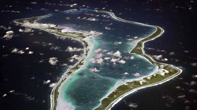 Aerial view of Diego Garcia in the Chagos Island group. 