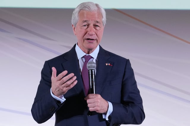 JPMorgan Chase CEO Jamie Dimon speaks during the Global Markets Conference in Paris, France, May 15, 2025.     Michel Euler/Pool via REUTERS/File Photo