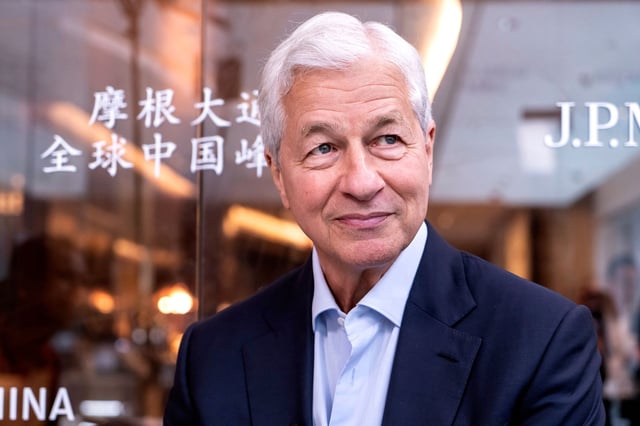 Jamie Dimon, chief executive officer of JPMorgan Chase & Co., during a Bloomberg Television interview on the sidelines of the JPMorgan China Summit in Shanghai, China, on Thursday, May 22, 2025. Dimon said he can't rule out the US economy will fall into stagflation as the country faces huge risks from both geopolitics, deficits and price pressures. Photographer: Qilai Shen/Bloomberg via Getty Images