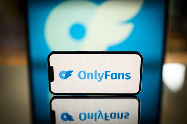 This photograph taken in Nantes, western France on May 21, 2025, shows the logo of British social network OnlyFans, OF.