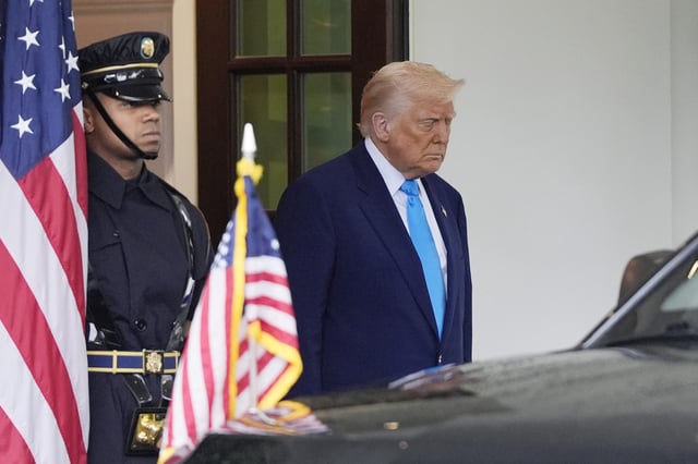 President Donald Trump waiting to greet South African President Cyril Ramaphosa at the White House, Wednesday, May 21, 2025, in Washington.