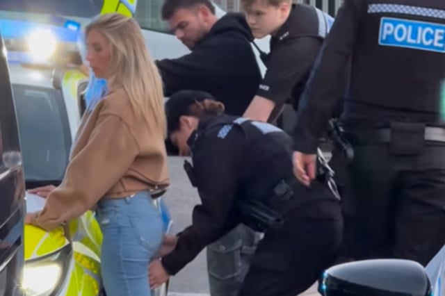 Bonnie Blue was searched by police in a video posted to the OnlyFans creator&#39;s Instagram account. Many social media users say the arrest was fake.