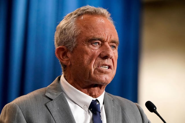 US Health and Human Services (HHS) Secretary Robert F. Kennedy, Jr. speaks during a press conference announcing of the US Food and Drug Administration’s intent to phase out the use of petroleum-based synthetic dyes in the nation's food supply in Washington, DC, on April 22.