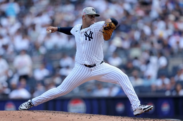 FIL EPHOTO: May 17, 2025; Bronx, New York, USA; New York Yankees relief pitcher Fernando Cruz (63) pitches against the New York Mets during the ninth inning at Yankee Stadium. Mandatory Credit: Brad Penner-Imagn Images/File Photo