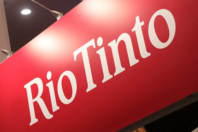 The Rio Tinto logo is displayed above the global mining group's booth at the Prospectors and Developers Association of Canada (PDAC) annual conference in Toronto, Ontario, Canada March 7, 2023. REUTERS/Chris Helgren/File Photo