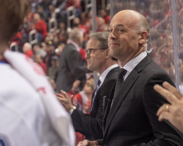 DETROIT, MI – DECEMBER 21: Assistant Coach Jeff Blashill of the Tampa Bay Lightning smiles after being acknowledged for his time with the Detroit Red Wings as head coach during the first period of an NHL game at Little Caesars Arena on December 21, 2022 in Detroit, Michigan. (Photo by Dave Reginek/NHLI via Getty Images)