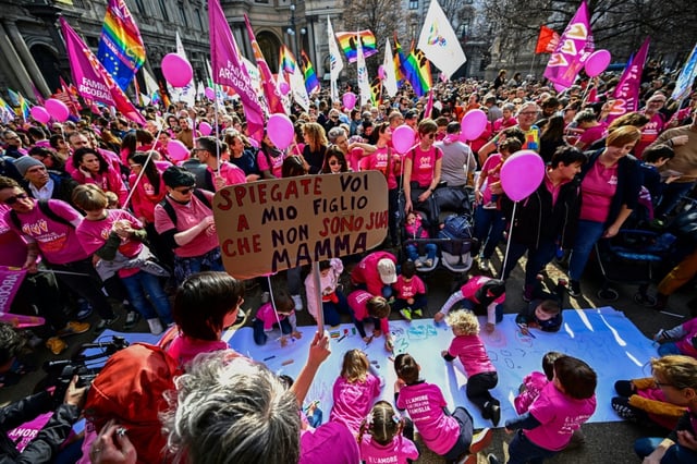 Demonstrators protested for mothers' rights in Milan in March 2023