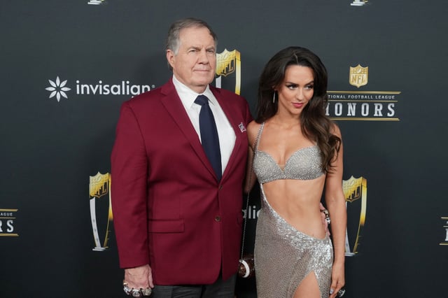 Feb 6, 2025; New Orleans, LA, USA;  Bill Belichick and Jordon Hudson on the red carpet before Super Bowl LIX NFL Honors at Saenger Theatre. Mandatory Credit: Kirby Lee-Imagn Images