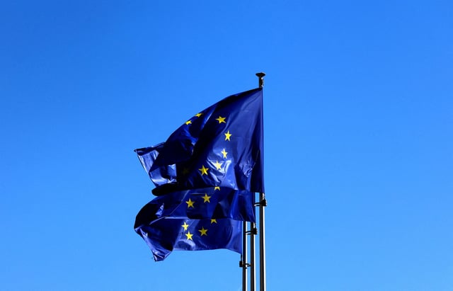European Union flags flutter outside the EU Commission headquarters in Brussels, Belgium March 18, 2025. REUTERS/Yves Herman/File Photo