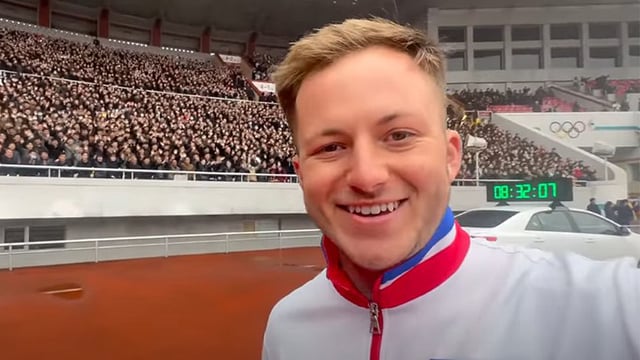 A photo of YouTuber Harry Jaggard competing in the 2025 Pyongyang Marathon.