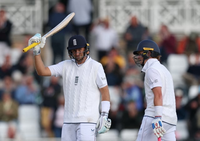 Cricket - International Test Match Series - England v Zimbabwe - Trent Bridge, Nottingham, Britain - May 22, 2025 England's Joe Root celebrates after reaching 13,000 test runs in his career Action Images via Reuters/Paul Childs