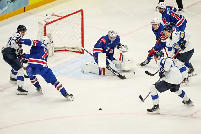 Ice Hockey - IIHF World Championships - Quarter Finals - United States v Finland - Avicii Arena, Stockholm, Sweden - May 22, 2025 Jeremy Swayman of the U.S. in action  Fredrik Sandberg/TT News Agency via REUTERS     ATTENTION EDITORS - THIS IMAGE WAS PROVIDED BY A THIRD PARTY. SWEDEN OUT. NO COMMERCIAL OR EDITORIAL SALES IN SWEDEN.