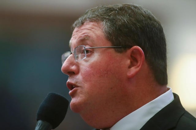 FILE – Rep. Randy Fine, R-Palm Bay, answers a question about his House Bill 3-C: Independent Special Districts in the House of Representatives April 20, 2022, at the Capitol in Tallahassee, Fla. (AP Photo/Phil Sears, File)