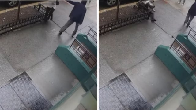 The video showed her walking down an Upper East Side sidewalk when a man going in the opposite direction suddenly hits her.