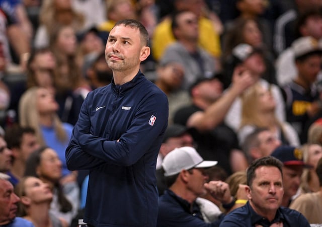 Head coach David Adelman of the Denver Nuggets reacts to a call against his team during the second quarter of play between them and the Oklahoma City Thunder at Ball Arena in Denver on Sunday, May 11, 2025. (Photo by AAron Ontiveroz/The Denver Post)