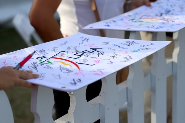 Autographed flags as seen during the third round of the CME Group Tour Championship at Tiburon Golf Club on November 23, 2019 in Naples, Florida.