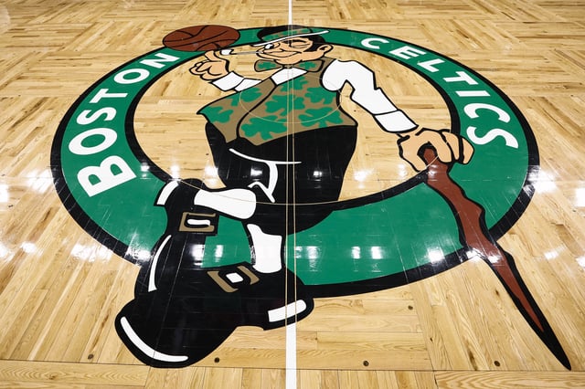 Feb 28, 2025; Boston, Massachusetts, USA; The Boston Celtics logo is seen on the court beofre the game between the Boston Celtics and the Cleveland Cavaliers at TD Garden. Mandatory Credit: Winslow Townson-Imagn Images