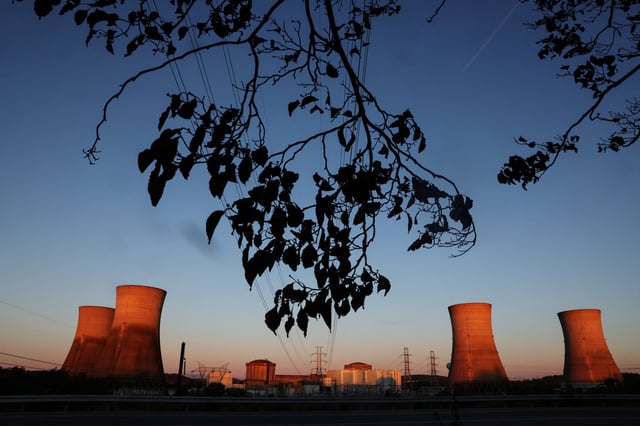 The Three Mile Island Nuclear power plant is seen at sunrise in Middletown, Pennsylvania, U.S., October 16, 2024. REUTERS/Shannon Stapleton/File Photo