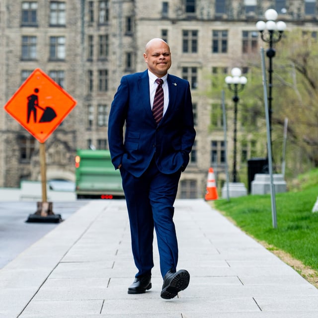 Conservative MP-elect Jamil Jivani arrives on Parliament Hill ahead of a Conservative Party of Canada caucus meeting in Ottawa on Tuesday, May 6, 2025. THE CANADIAN PRESS/Spencer Colby