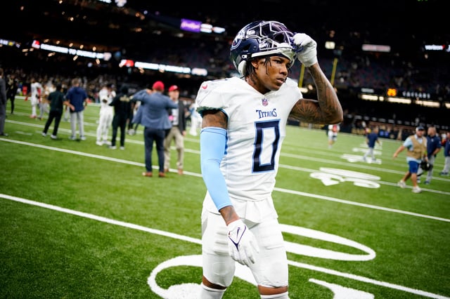 Sep 10, 2023; New Orleans, LA, USA; Sean Murphy-Bunting (0) leaves the field after losing to the New Orleans Saints at Caesars Superdome. Mandatory Credit: Andrew Nelles-USA TODAY Sports