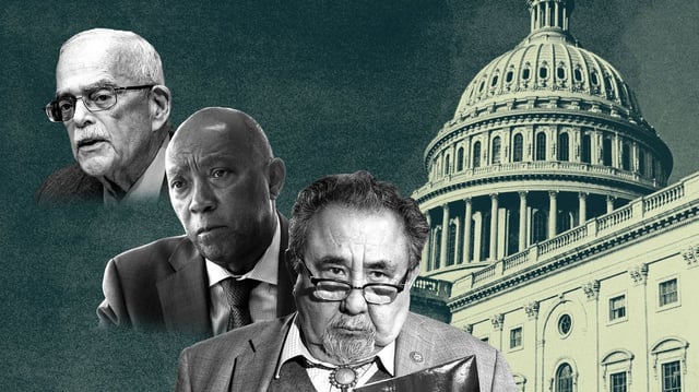 Photo illustration: Brendan Lynch/Axios. Photos: Al Drago/Getty Images, Callaghan O'Hare/Bloomberg via Getty Images and Tom Williams/CQ-Roll Call via Getty Images