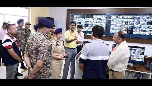 Officials during an inspection of the Integrated Command and Control Centre at Shri Mata Vaishno Devi shrine on Thursday. (HT photo)