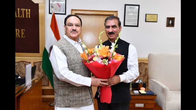HP chief minister Sukhvinder Singh Sukhu meets Union minister JP Nadda (left) in New Delhi on Thursday.