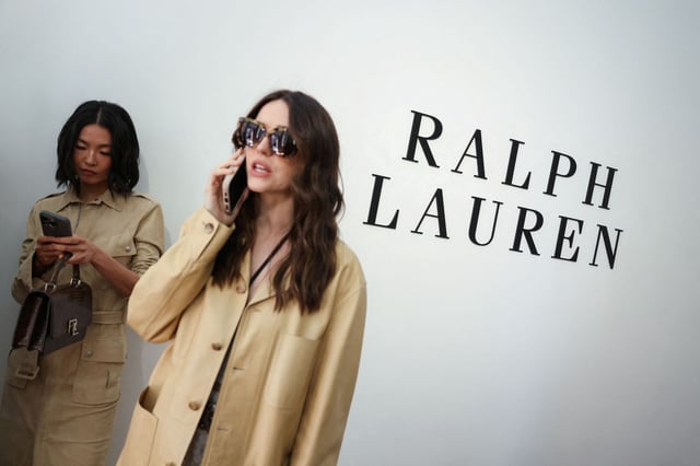 Guests wait after viewing the latest Ralph Lauren collection in New York City, U.S., April 17, 2025.