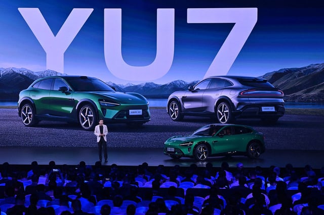 Lei Jun, co-founder and CEO of Xiaomi, speaks during the launch of the Xiaomi YU7 SUV car in Beijing on May 22, 2025. Tech giant Xiaomi unveiled a new advanced in-house mobile chip on Thursday, a significant milestone for the company as Chinese firms shift resources towards home-grown technology against a bleak international trade backdrop. Xiaomi, which sells goods from smartphones to vacuum cleaners and electric vehicles (EVs), is one of China's most prominent consumer electronics firms. (Photo by ADEK BERRY / AFP) (Photo by ADEK BERRY/AFP via Getty Images)          
