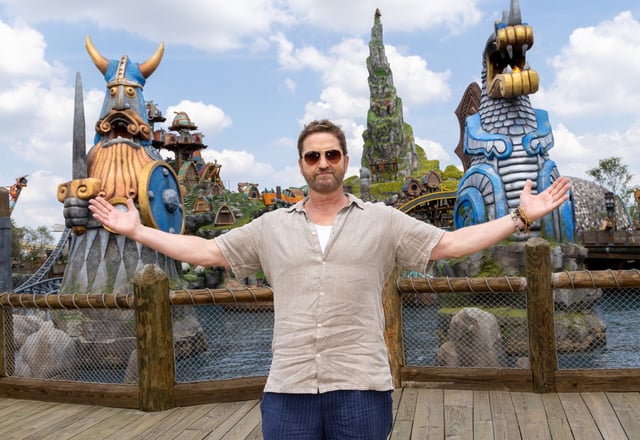 ORLANDO, FLORIDA - MAY 20: Gerard Butler of Universal Pictures&#39; live-action How to Train Your Dragon cast at Universal Epic Universe on May 20, 2025 in Orlando, Florida.