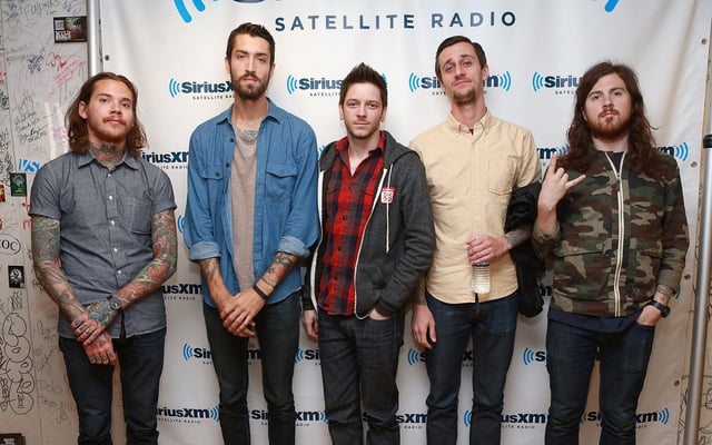The Devil Wears Prada members Mike Hranica, from left, Andy Trick, Daniel Williams, Chris Rubey and Jeremy DePoyster visit SiriusXM Studios in New York City on Sept. 18, 2013.