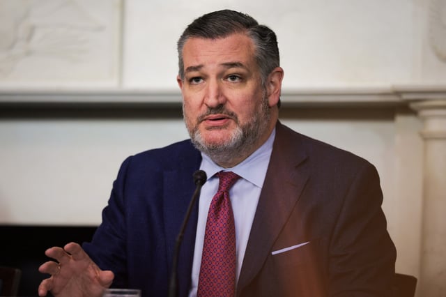 Sen. Ted Cruz (R-TX) speaks during a roundtable discussion on the &#34;Take It Down Act&#34; in the Mike Mansfield Room at the U.S. Capitol on March 03, 2025 in Washington, DC.