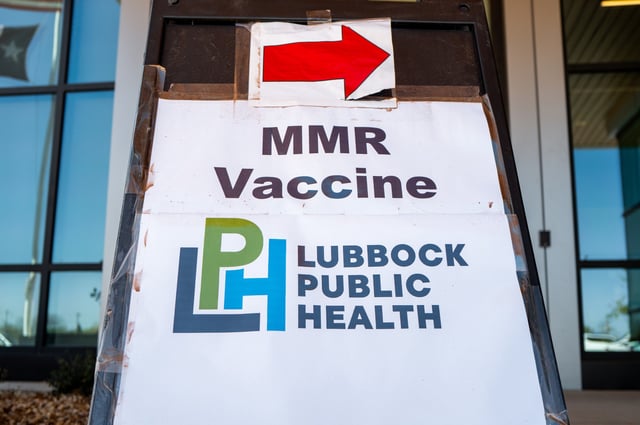 Instructions for a Measles vaccination is seen outside of the Lubbock Public Health facility on April 09, 2025 in Lubbock, Texas.