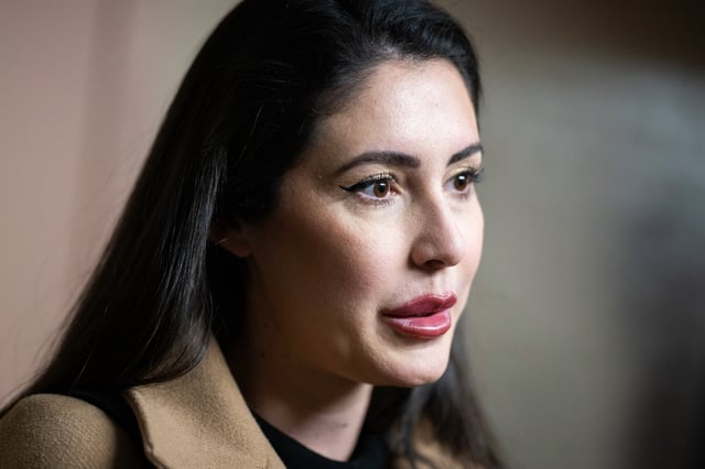 Rep. Anna Paulina Luna speaks with reporters after a meeting of the House Republican Conference in the U.S. Capitol on Friday, April 8, 2025.