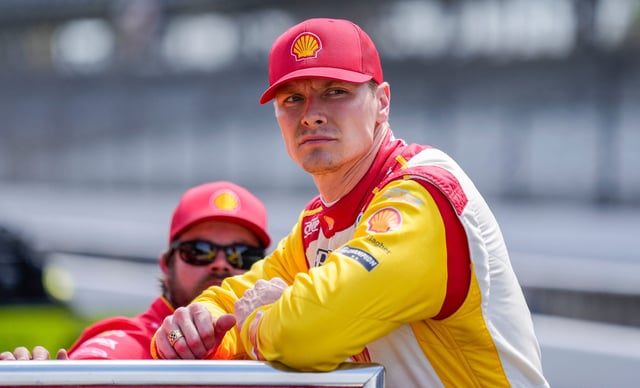 May 19, 2025; Indianapolis, Indiana, USA; Team Penske driver Josef Newgarden (2) prepares to ride back to the garages Monday, May 19, 2025, after practice for the 109th running of the Indianapolis 500 at Indianapolis Motor Speedway. Mandatory Credit: Grace Hollars-USA TODAY NETWORK via Imagn Images