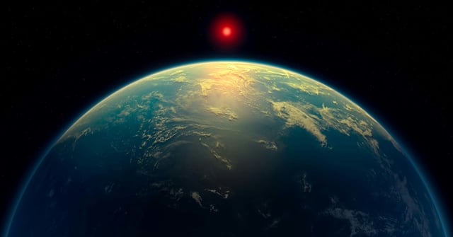 An artist's illustration of an ocean world, such as some scientists suspect the planet K2-18b could be