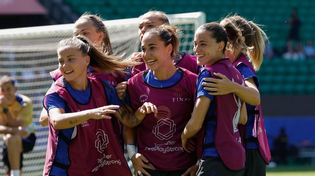 Las jugadoras del Barça, este viernes en el entrenamiento en Lisboa.