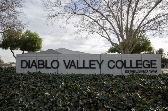 The entrance of Diablo Valley College in Pleasant Hill, Calif. on Thursday, January 21, 2021. Bystanders watching the graduation ceremonies at the Pleasant Hill college were hit by a tree and injured on Friday.