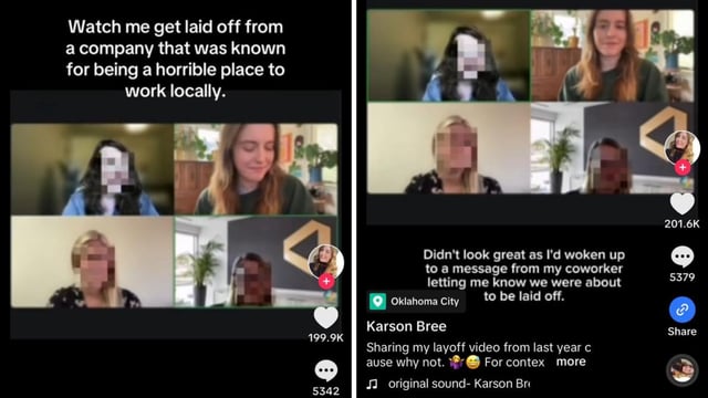 A woman shared her layoff video on TikTok. 