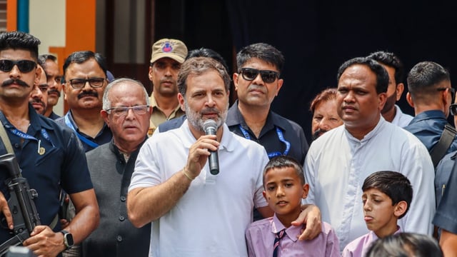 Rahul Gandhi visited a school in Jammu and Kashmir's Poonch and met the students there on Saturday.