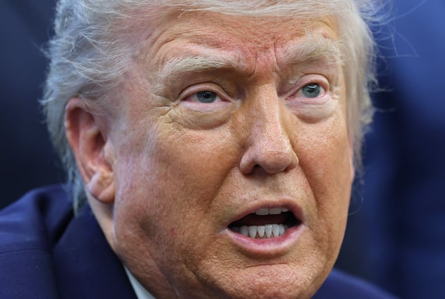 President Donald Trump speaking after signing executive orders in the Oval Office of the White House May 23, 2025 in Washington, DC.