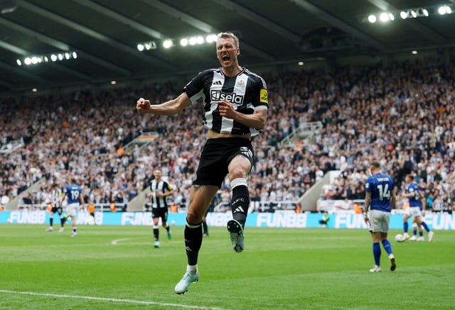 Soccer Football - Premier League - Newcastle United v Ipswich Town - St James' Park, Newcastle, Britain - April 26, 2025 Newcastle United's Dan Burn celebrates scoring their second goal Action Images via Reuters/Lee Smith/File Photo