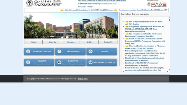 AIIMS INI CET 2025 Result to Be Out Today at aiimsexams.org, Here's How to Check   | Image: File Photo