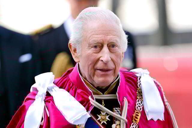 King Charles III attends a Service for The Order of the Bath at Westminster Abbey, in London, on May 16, 2025.