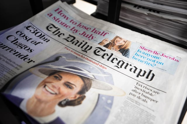Copies of the Daily Telegraph newspaper on sale at a shop in Victoria, central London. The Telegraph is to be bought by a consortium led by US investment firm RedBird Capital for about £500 million. Picture date: Friday May 23, 2025.