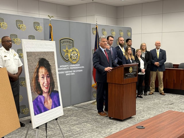 The Georgia Bureau of Investigation announces an arrest in the cold case death of Dorris Worrell, left.